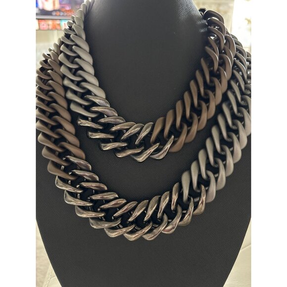 Lafayette Italy Chunky Multilayer Chain Necklace Metallic Silver & Brown Tones - Picture 12 of 15